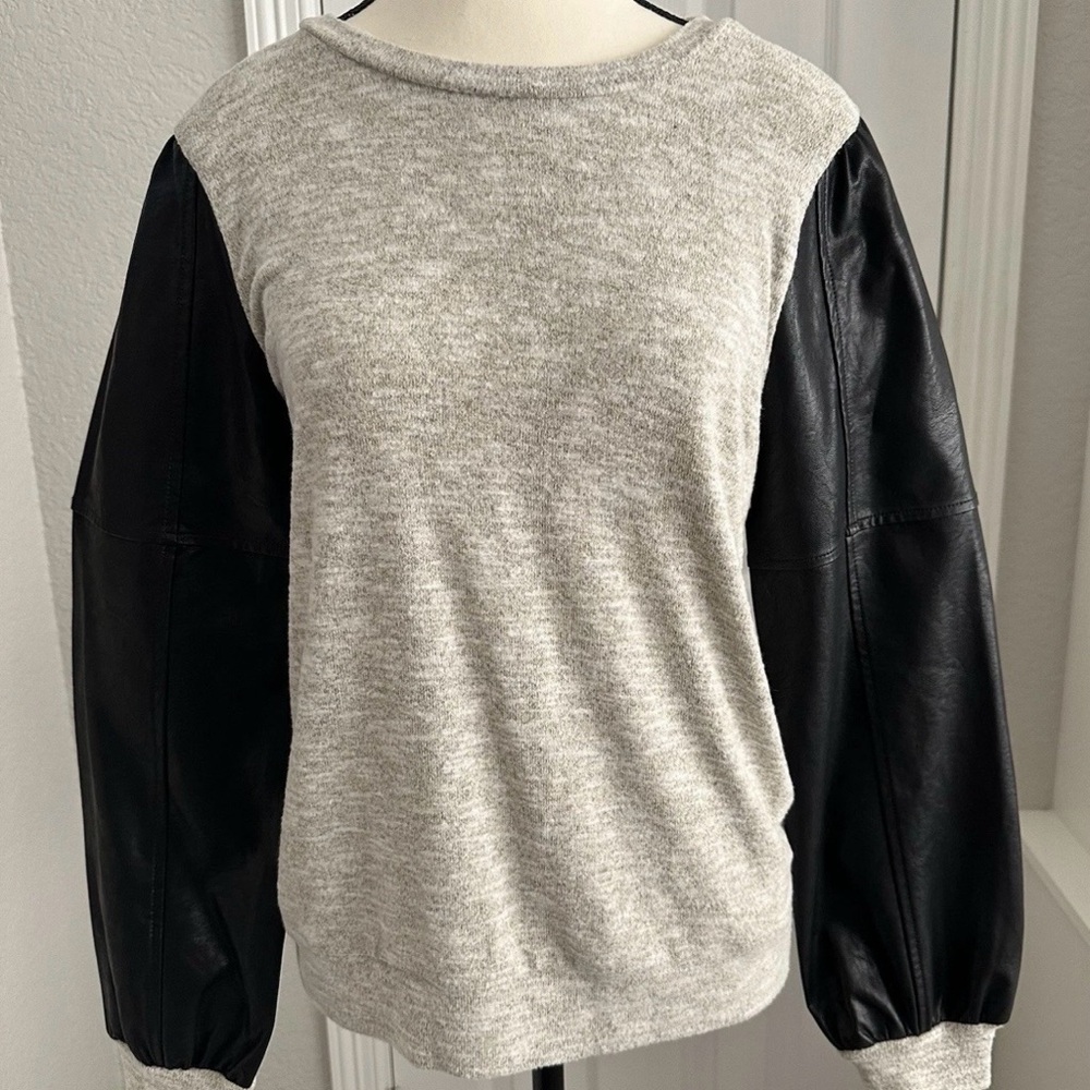 THML Faux Leather Sleeve Sweater Size Small NWT